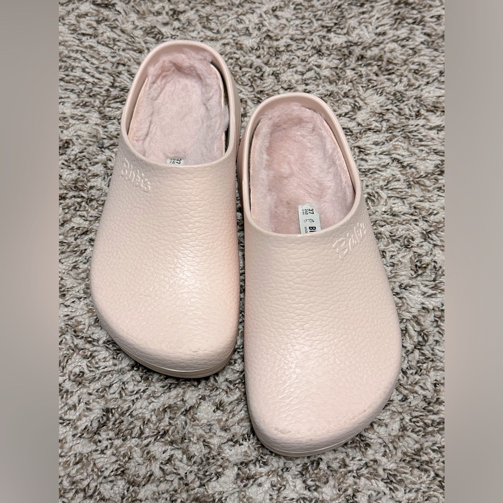 BIRKENSTOCK Shearling Super-Birki Polyurethane in Pink SZ 37 used once pristine